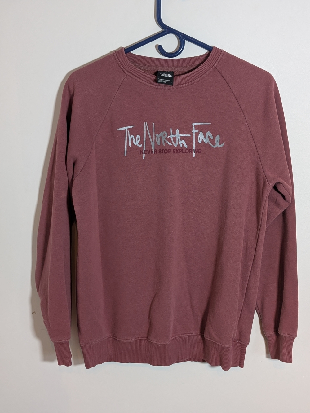 The North Face Logo Crewneck Fleece Sweatshirt Raglan Long Sleeve Mauve Womens S